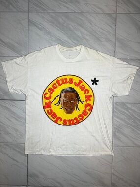 Travis Scott White Tee with Yellow & Red Cactus Jack Graphic